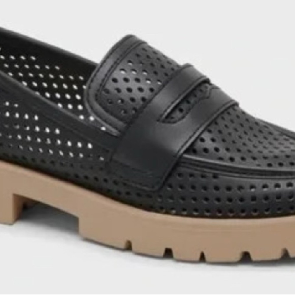 Dolce Vita Black Perforated Slip-Ons with Tan Sole